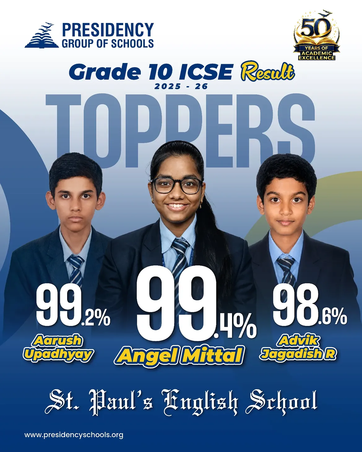 🎓 Celebrating Our ICSE Toppers – A Proud Moment! 🌟St. Paul’s English School proudly congratul